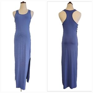 Maze Blue XL Razor Back Laced Up Side Sporty Bodycon Sexy Maxi Slip-on Dress